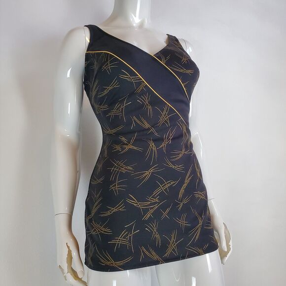 Vintage 60's Robby Len Bullet Bra Black Gold Swimsuit - Picture 1 of 13